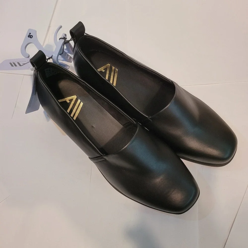 Aerosoles Trixie Women's Black Slip-On Wedge Wide Heels‎ Size 8W Comfort